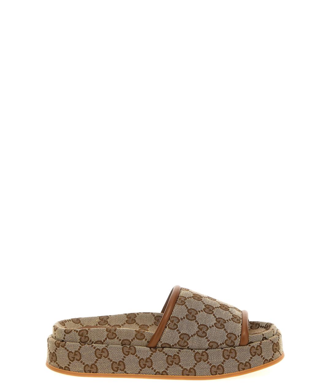 GUCCI Бежевые текстильные сабо, фото 1