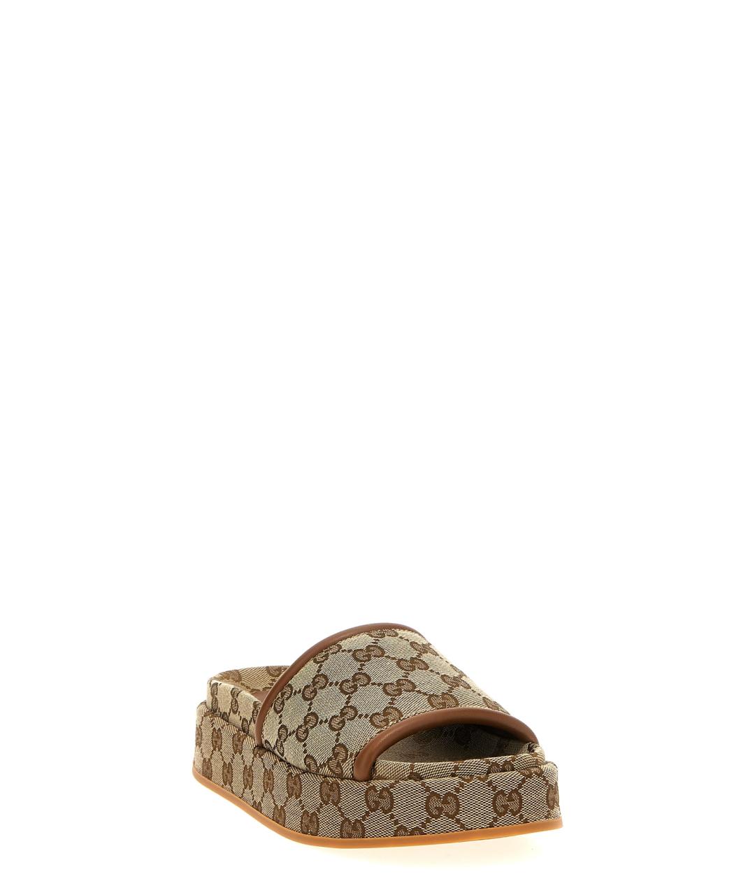 GUCCI Бежевые текстильные сабо, фото 2