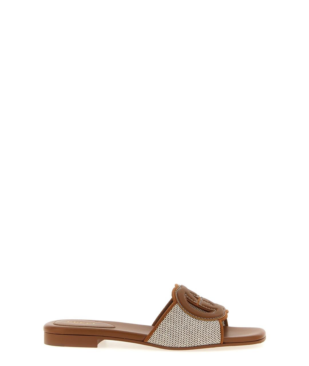 GUCCI Коричневые текстильные шлепанцы, фото 1