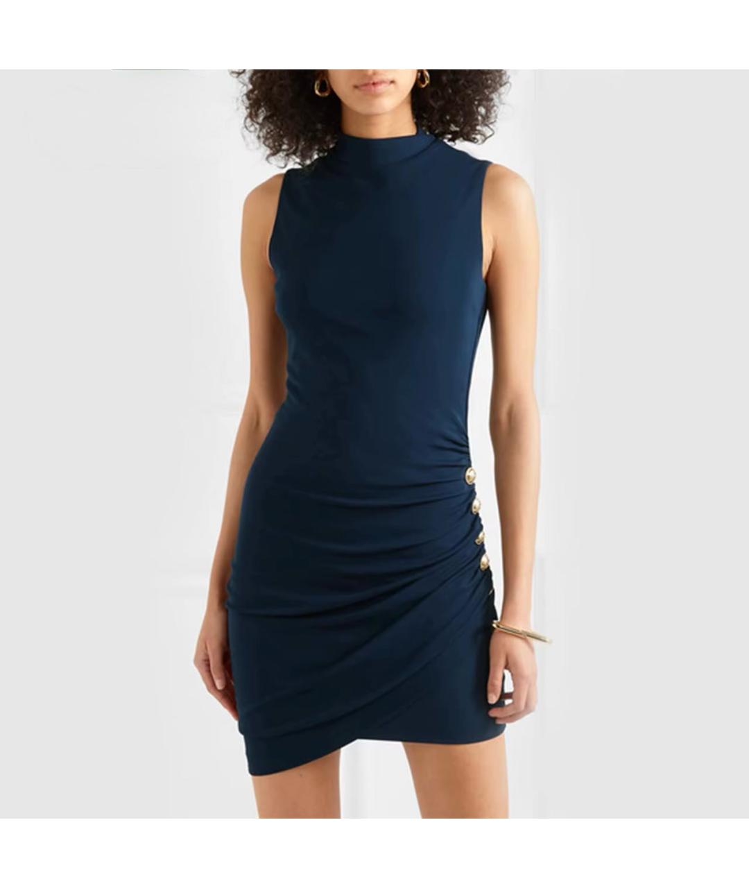 BALMAIN Темно-синее вискозное коктейльное платье, фото 7
