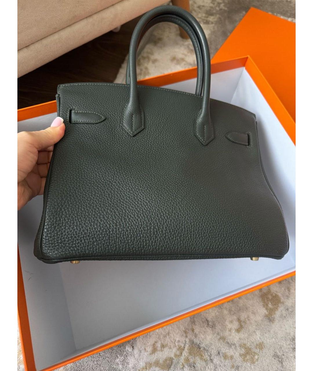 HERMES Зеленая кожаная сумка тоут, фото 3