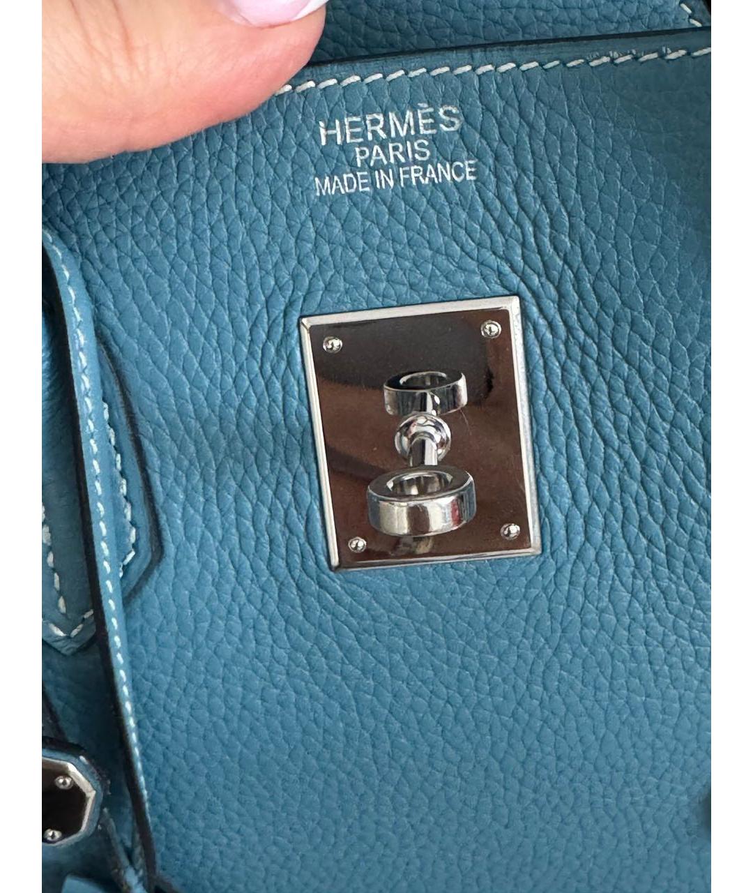 HERMES Бирюзовая кожаная сумка с короткими ручками, фото 5