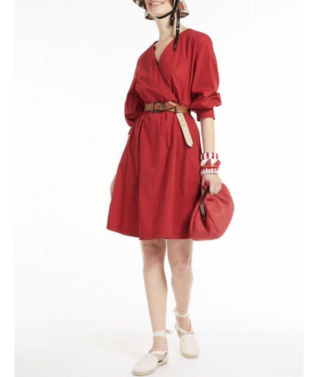 MAX MARA Красное хлопковое повседневное платье, фото 6