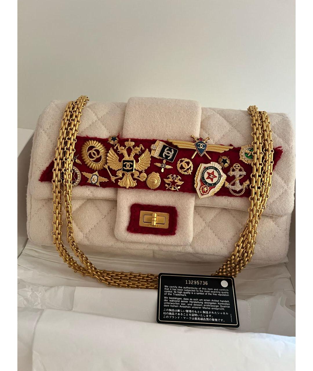 CHANEL Белая шерстяная сумка через плечо, фото 5