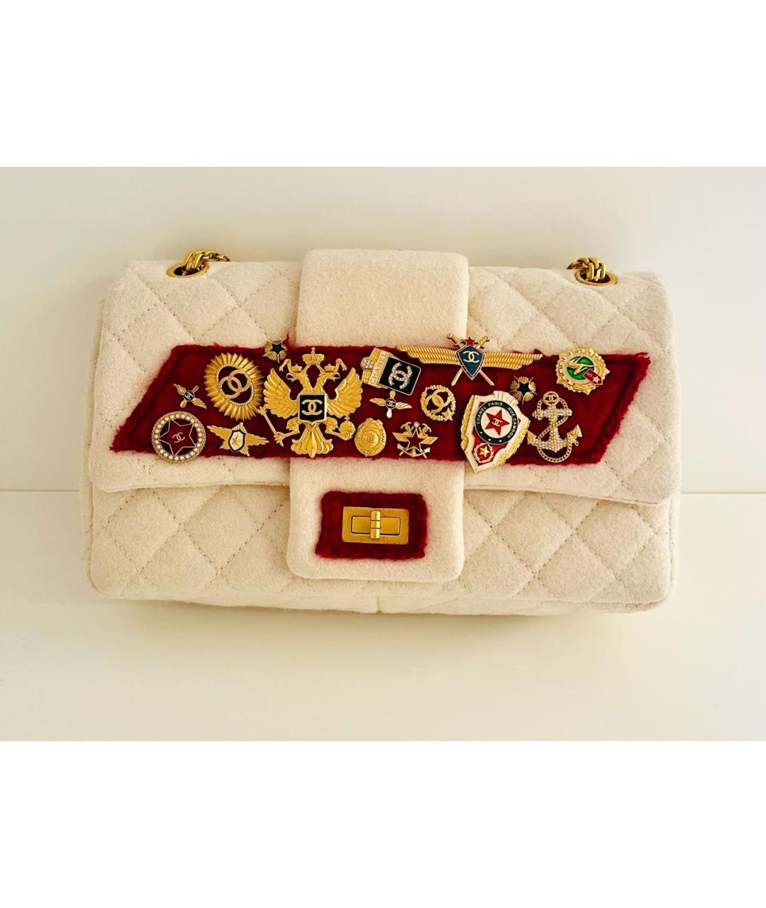 CHANEL Белая шерстяная сумка через плечо, фото 2
