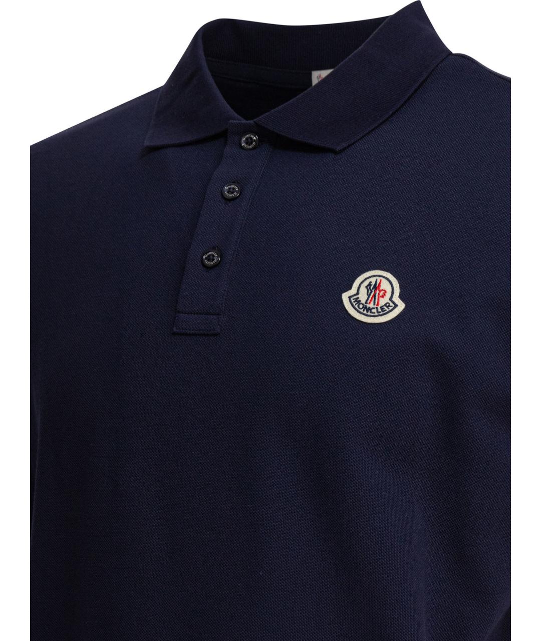 MONCLER Темно-синее хлопковое поло с коротким рукавом, фото 3