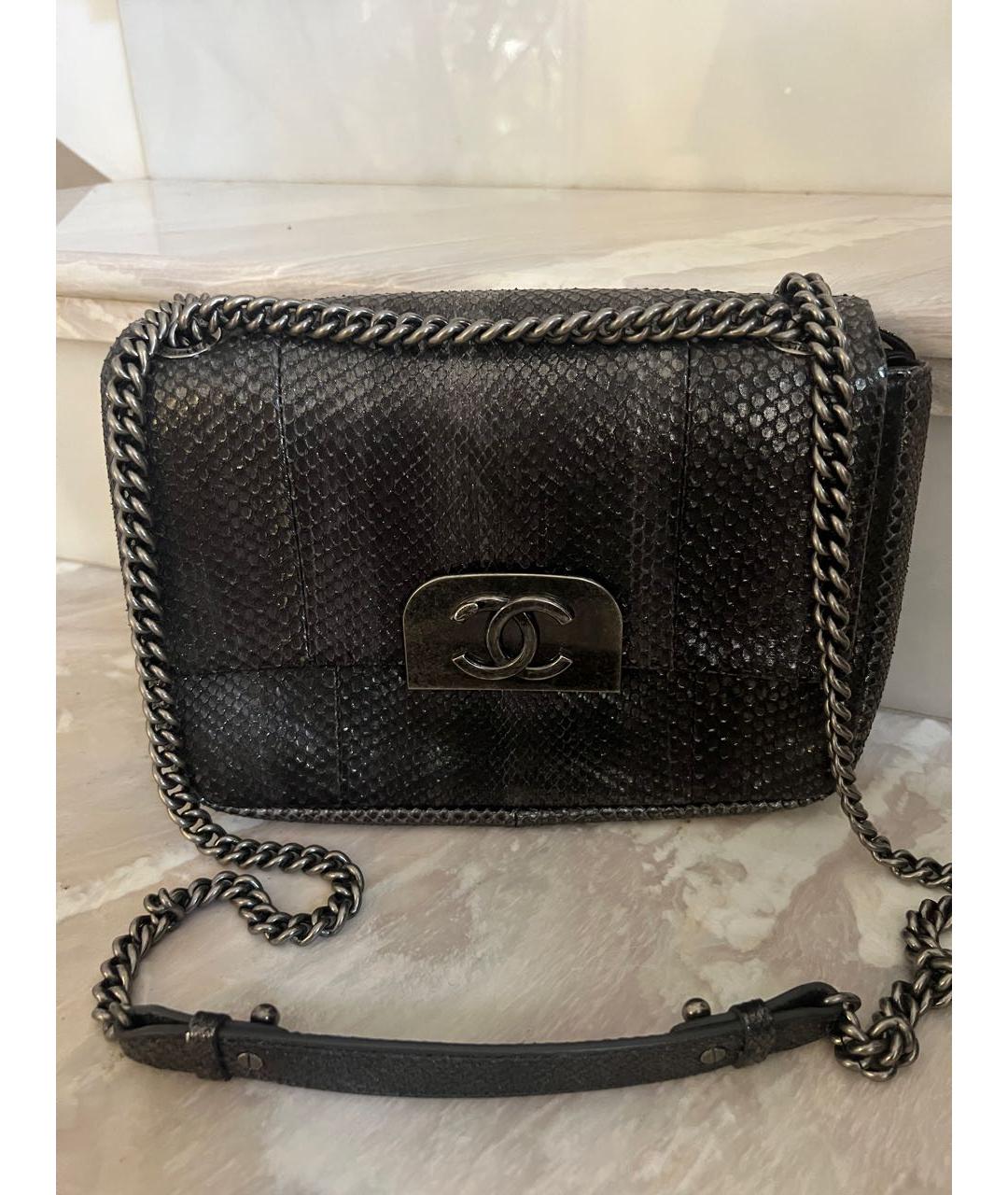 CHANEL Антрацитовая сумка через плечо из экзотической кожи, фото 9