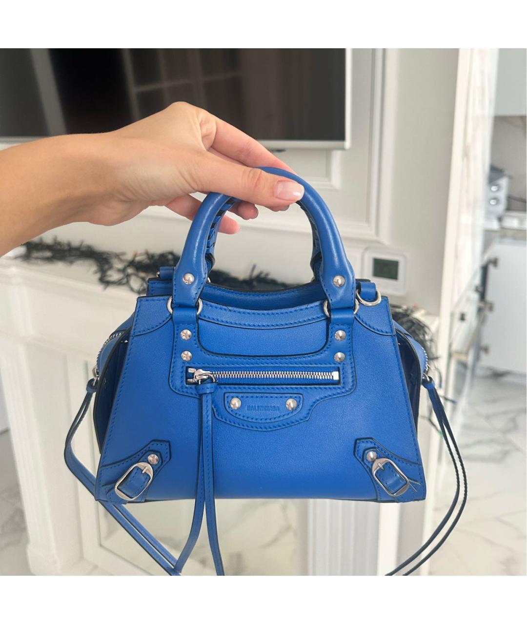 BALENCIAGA Синяя кожаная сумка с короткими ручками, фото 5