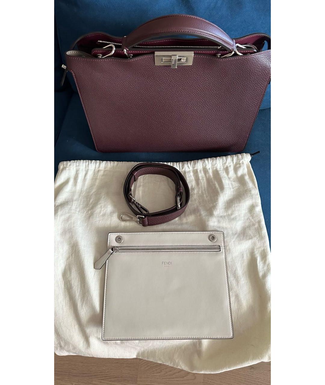 FENDI Бордовая кожаная сумка тоут, фото 3