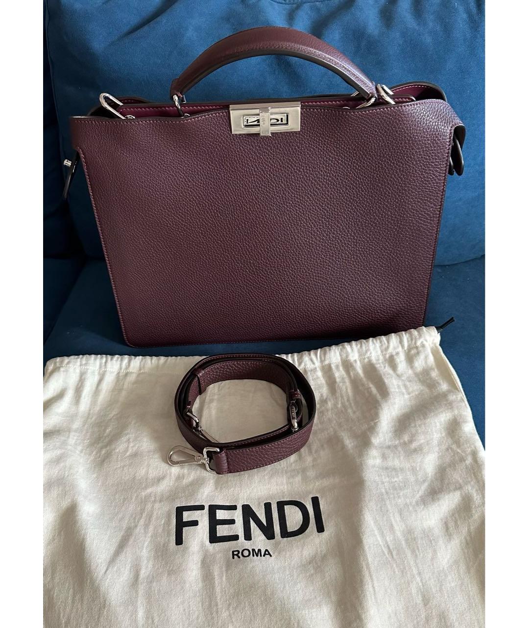 FENDI Бордовая кожаная сумка тоут, фото 9
