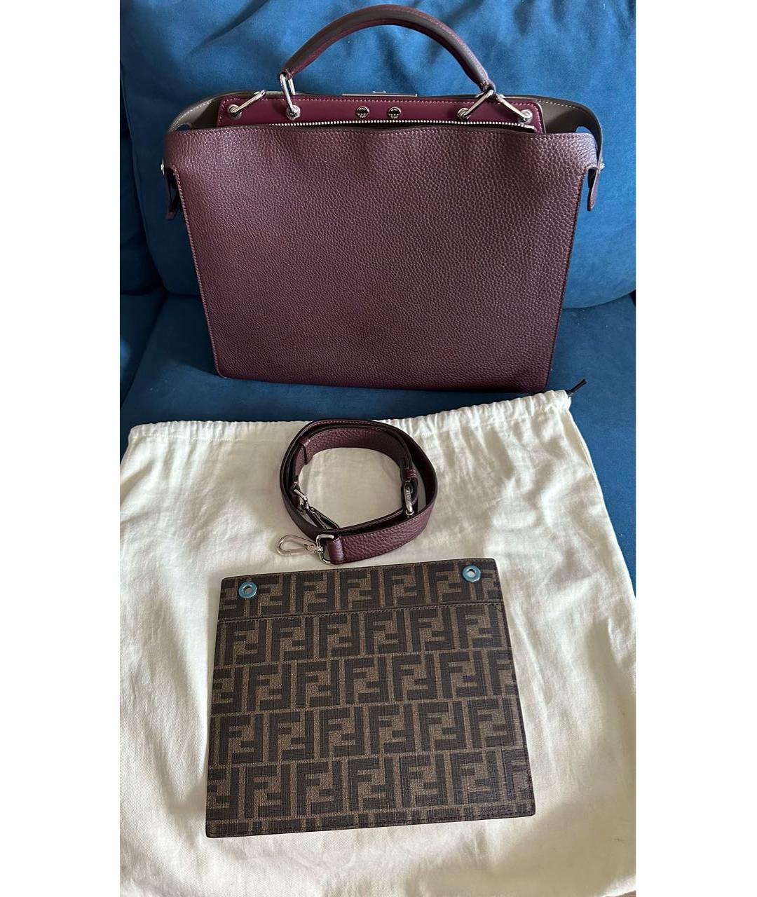 FENDI Бордовая кожаная сумка тоут, фото 2