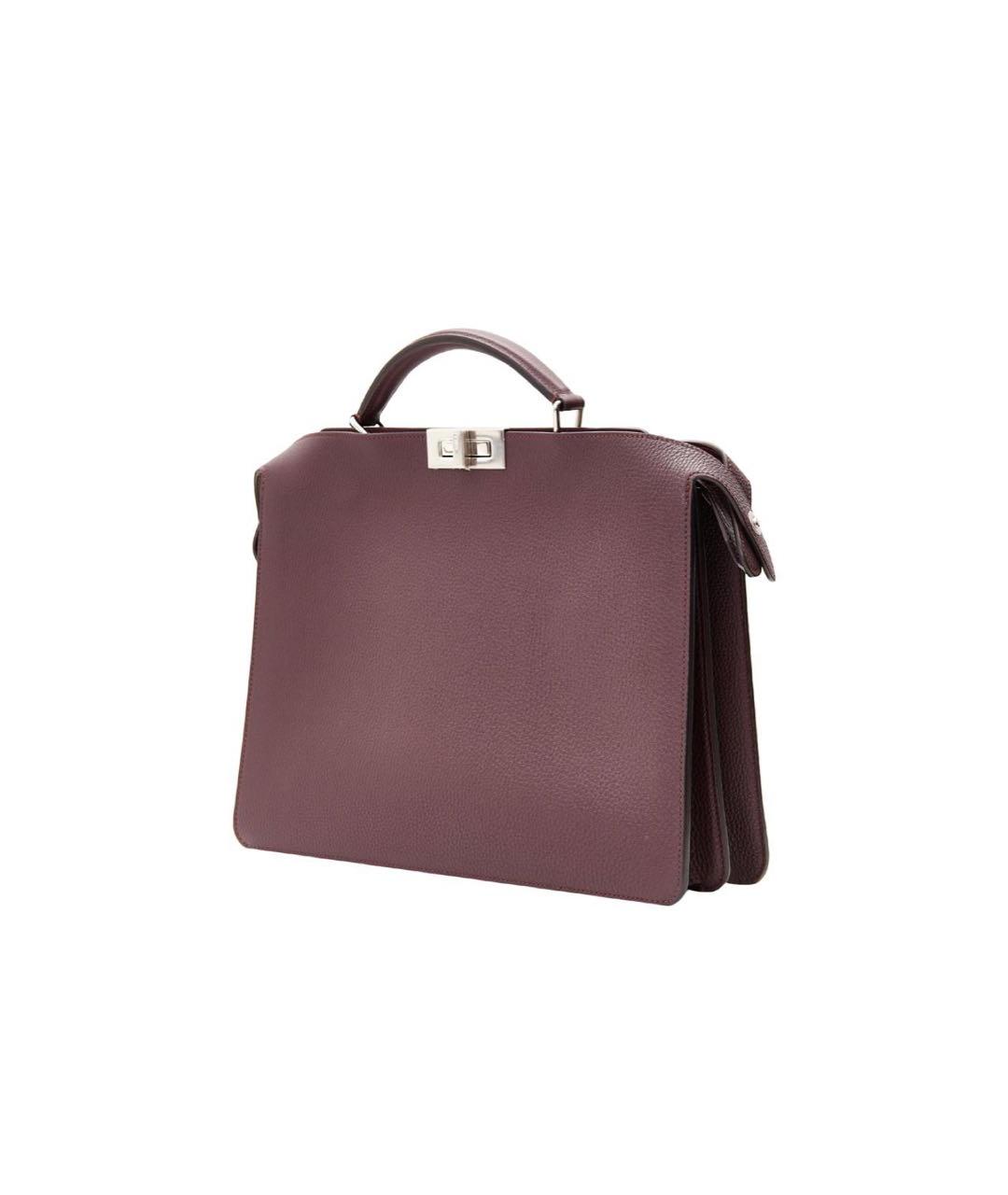 FENDI Бордовая кожаная сумка тоут, фото 5