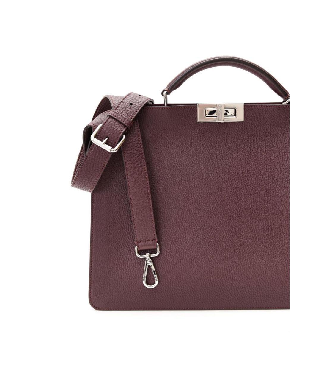 FENDI Бордовая кожаная сумка тоут, фото 4