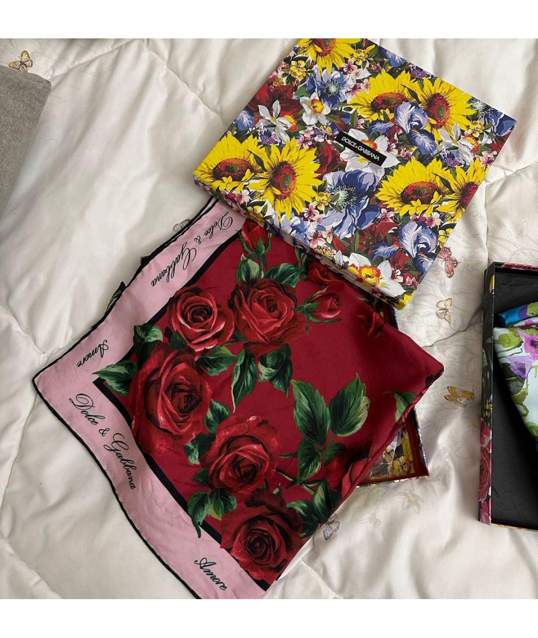 DOLCE&GABBANA Бордовый шелковый платок, фото 3
