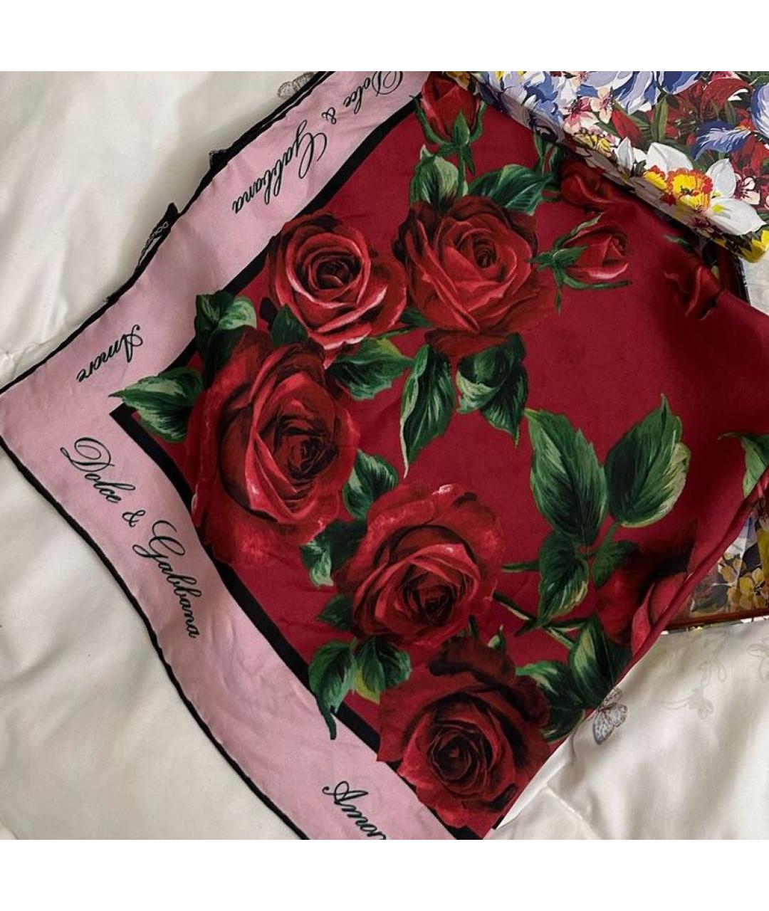 DOLCE&GABBANA Бордовый шелковый платок, фото 2
