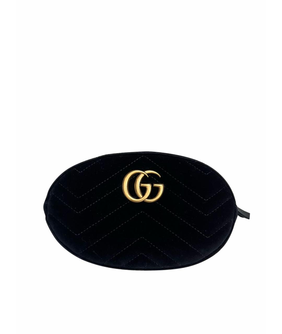 GUCCI Черная бархатная поясная сумка, фото 1