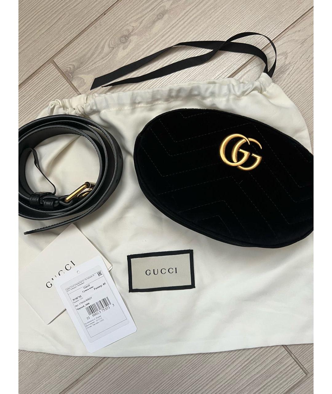 GUCCI Черная бархатная поясная сумка, фото 5