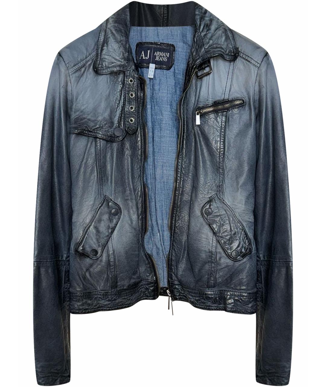 ARMANI JEANS Темно-синяя кожаная куртка, фото 1