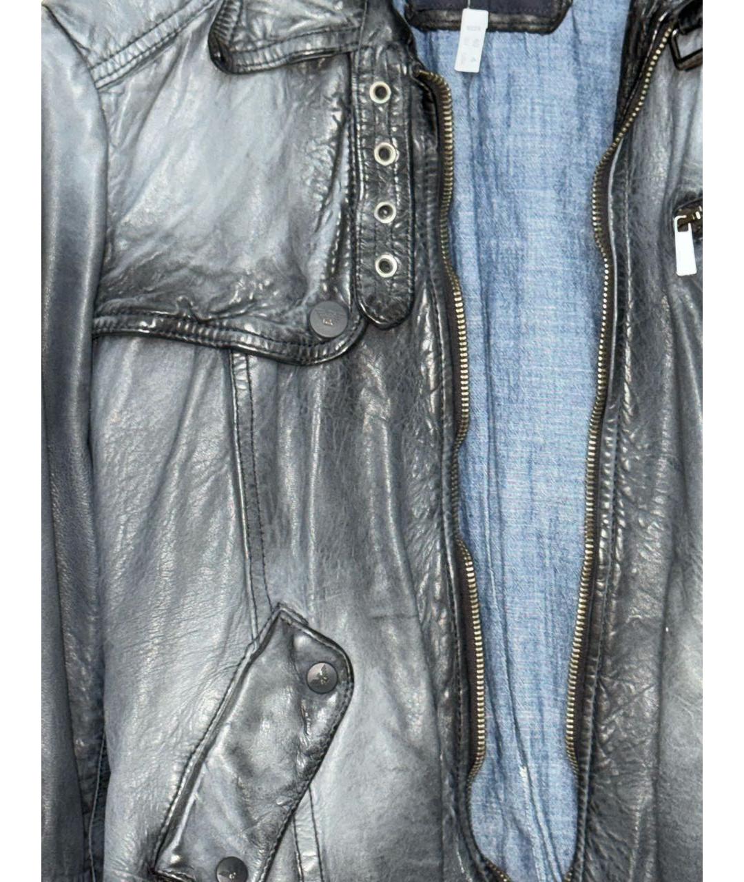 ARMANI JEANS Темно-синяя кожаная куртка, фото 4