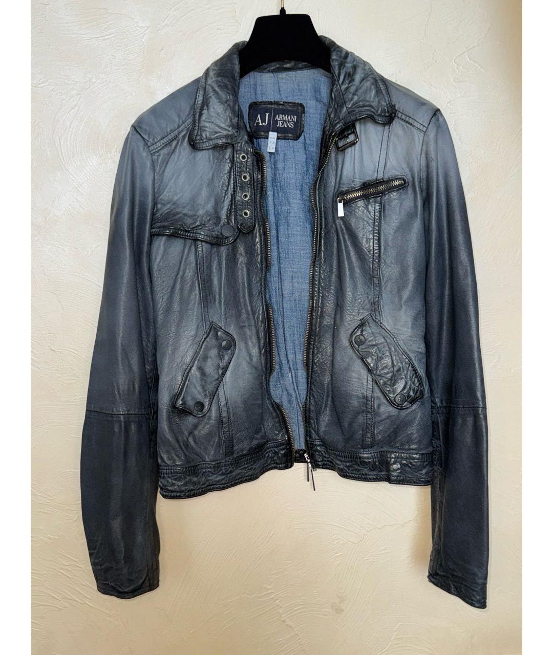 ARMANI JEANS Темно-синяя кожаная куртка, фото 6
