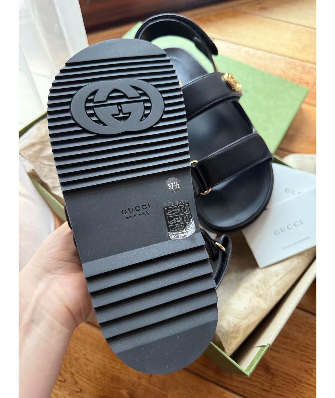 GUCCI Черные кожаные сандалии, фото 5