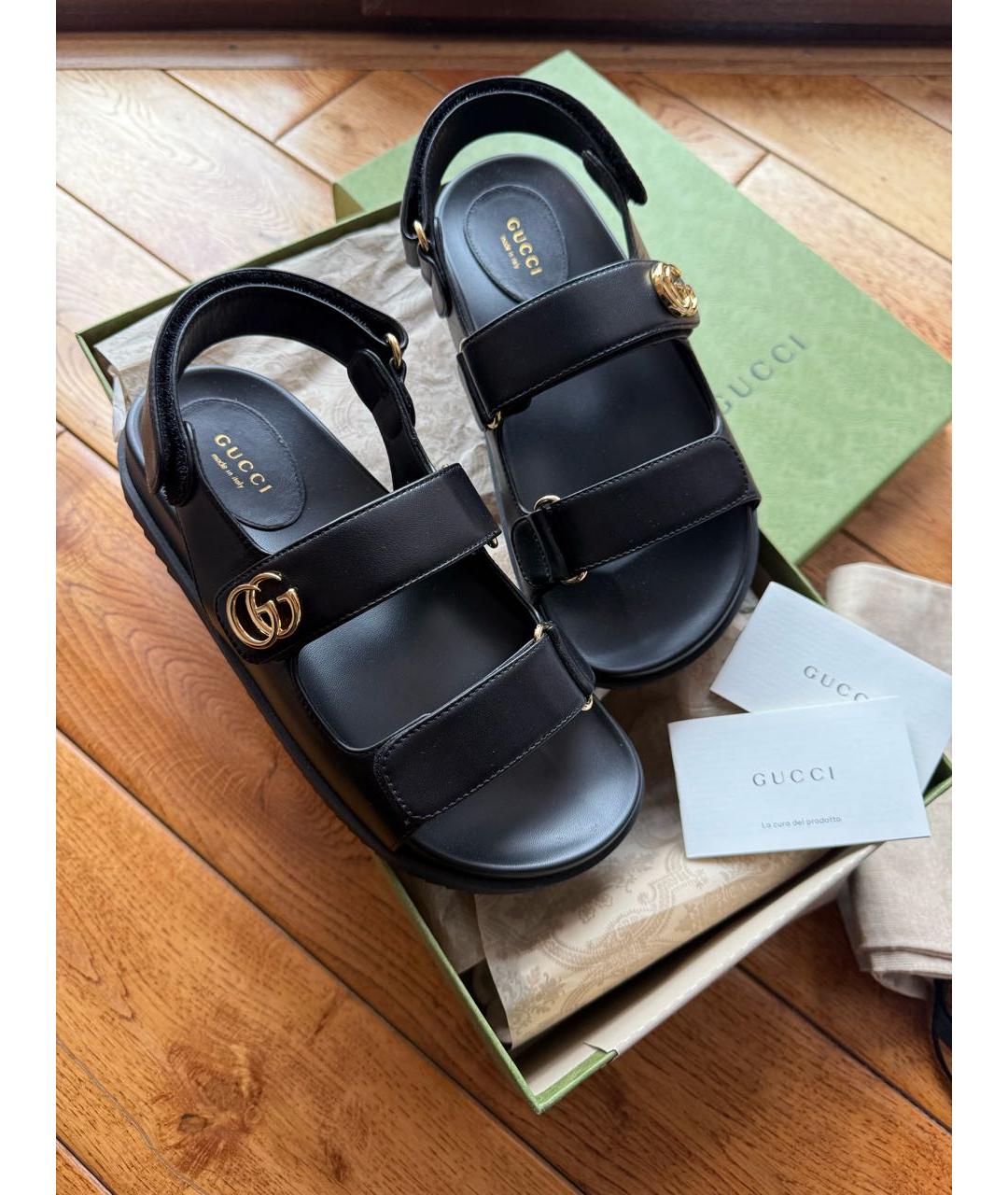 GUCCI Черные кожаные сандалии, фото 4