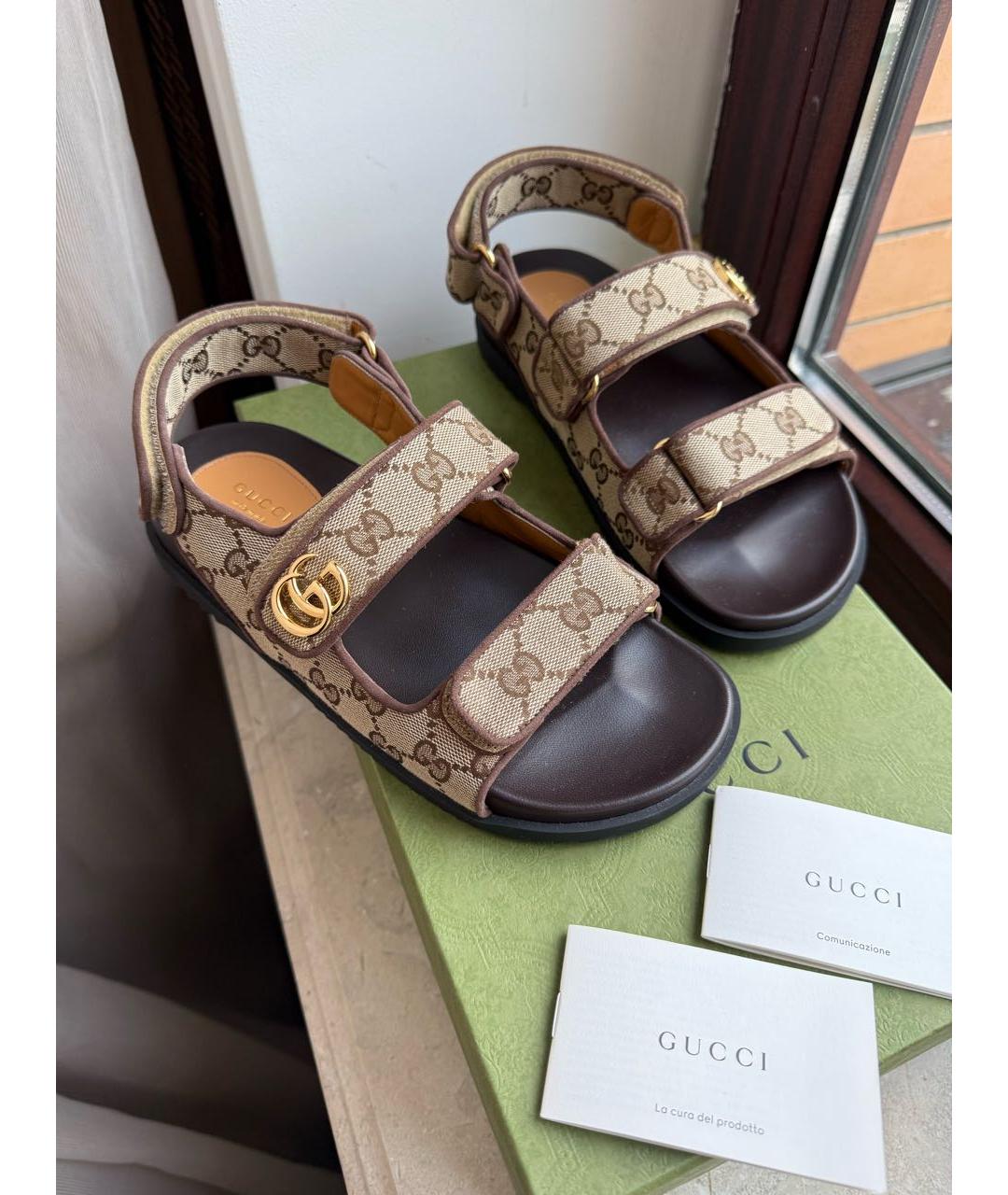 GUCCI Коричневые текстильные сандалии, фото 7