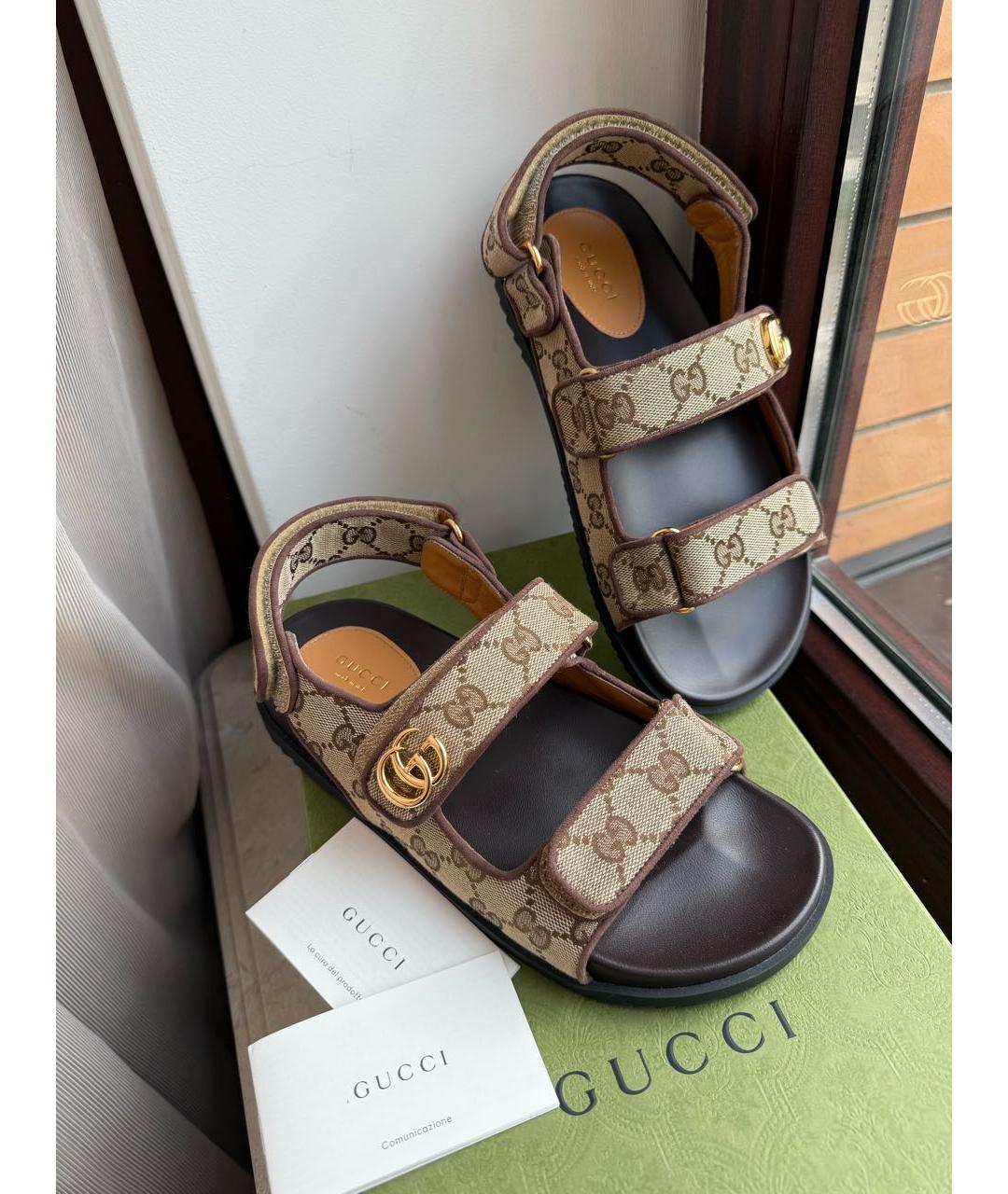 GUCCI Коричневые текстильные сандалии, фото 6