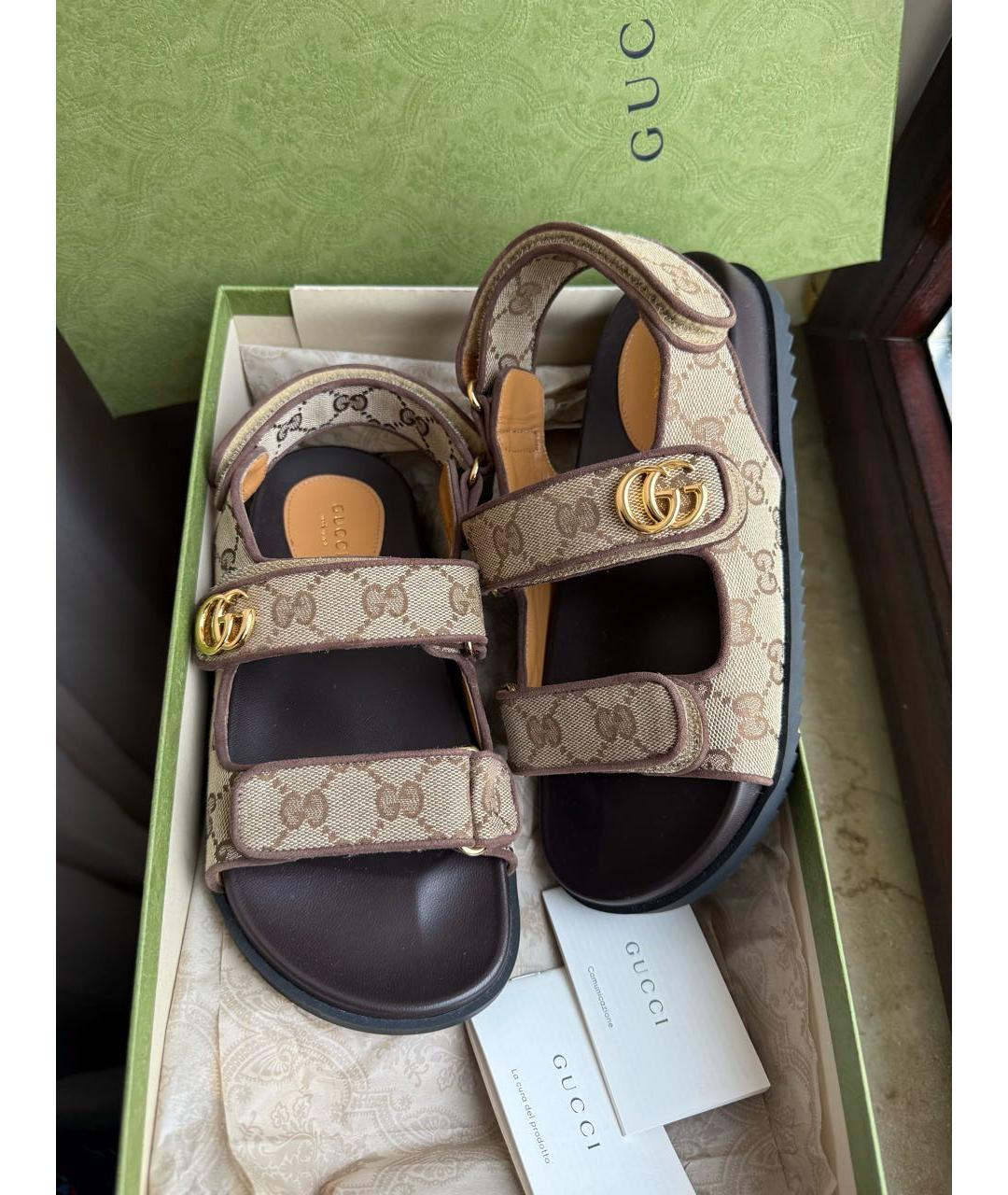 GUCCI Коричневые текстильные сандалии, фото 9