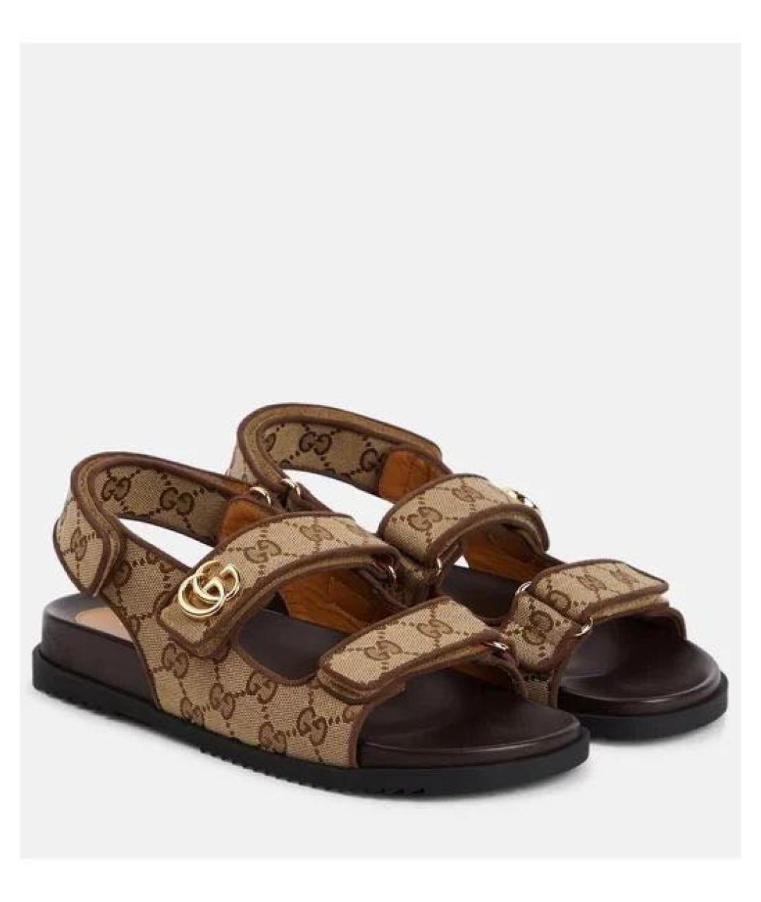GUCCI Коричневые текстильные сандалии, фото 2
