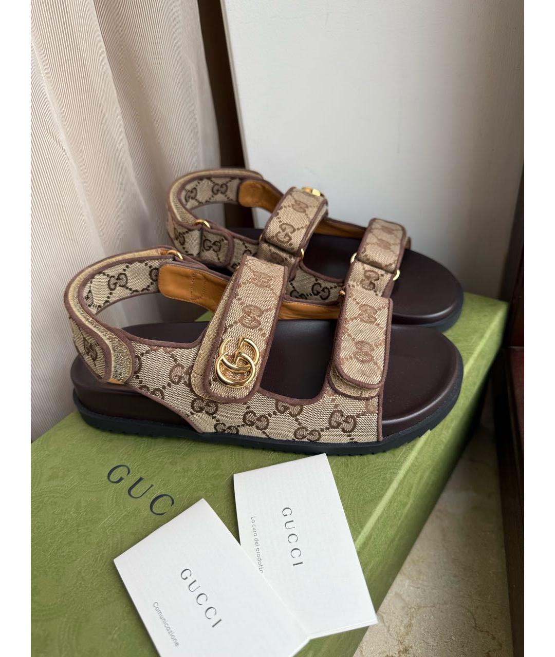 GUCCI Коричневые текстильные сандалии, фото 5