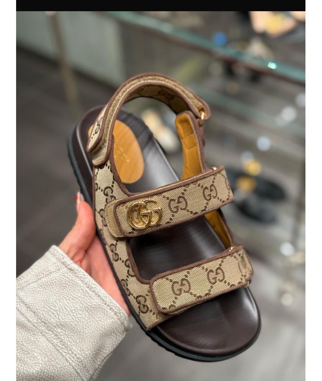 GUCCI Коричневые текстильные сандалии, фото 3
