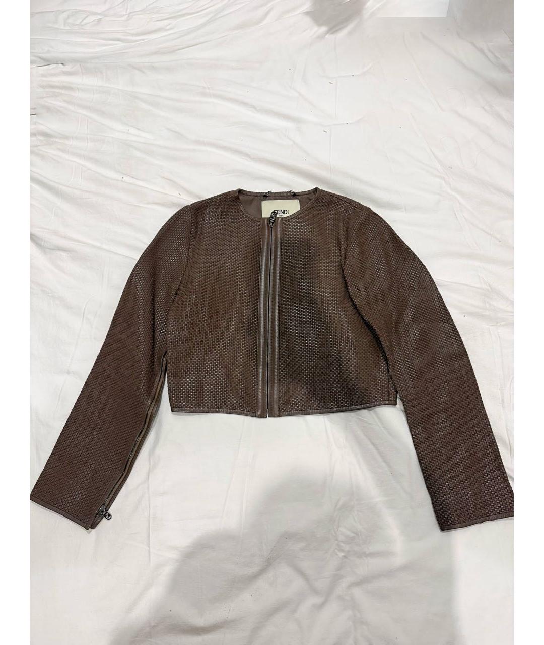 FENDI Коричневая кожаная куртка, фото 9