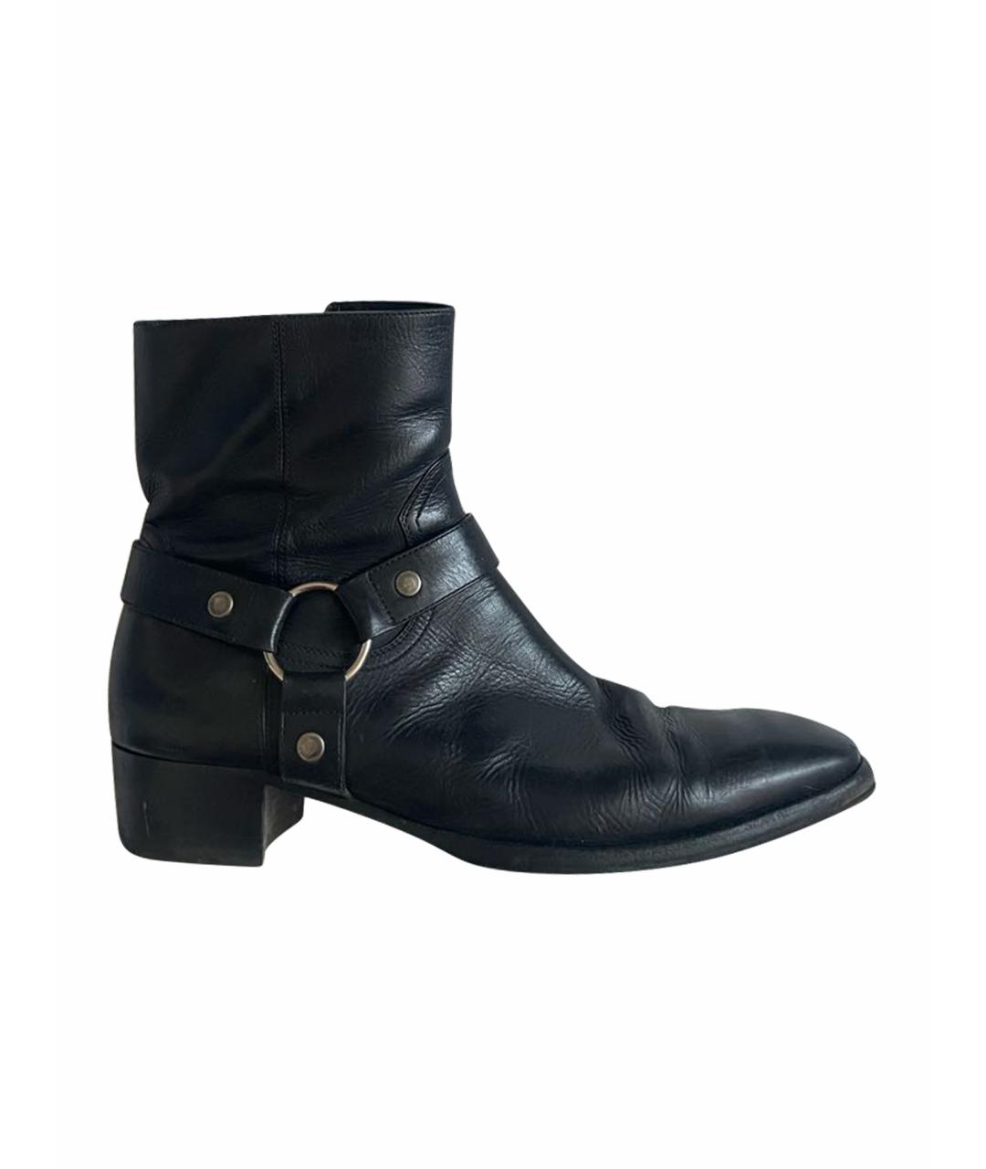 SAINT LAURENT Черные кожаные высокие ботинки, фото 5