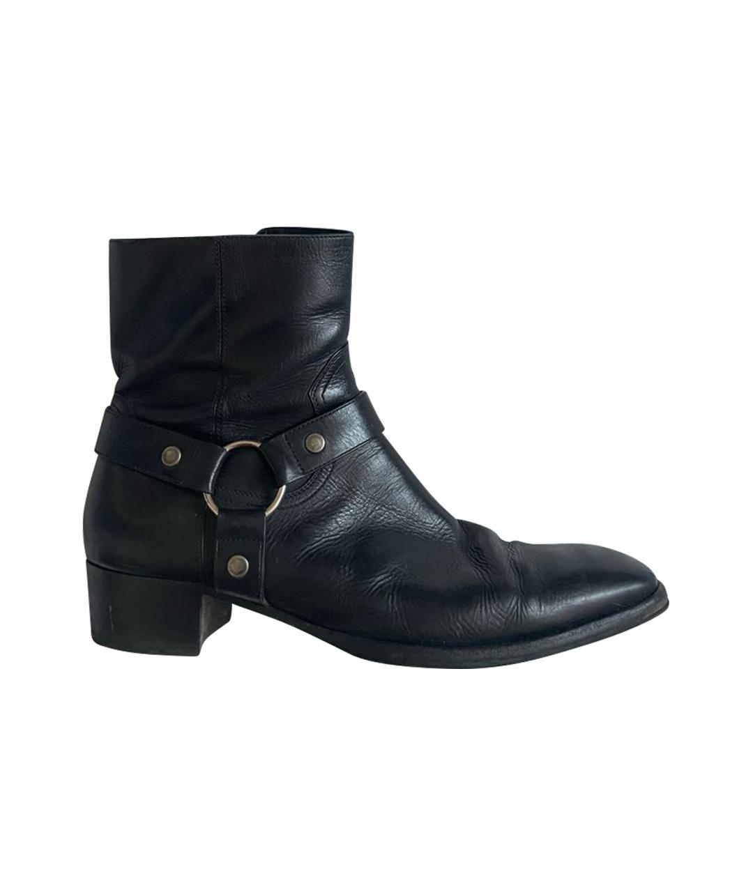 SAINT LAURENT Черные кожаные высокие ботинки, фото 1