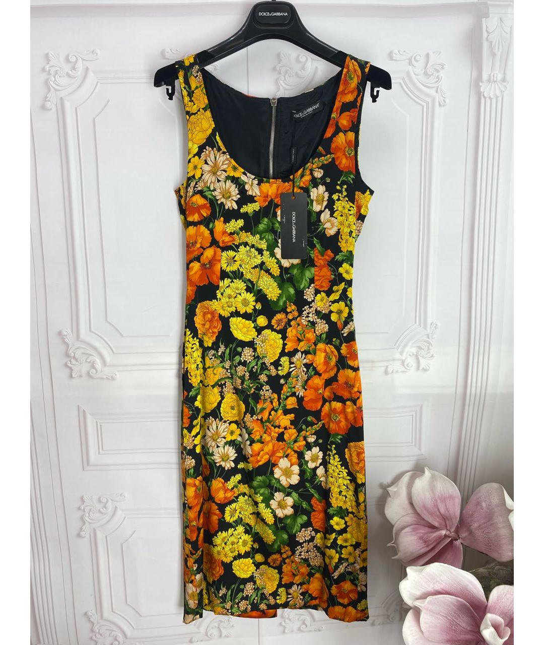 DOLCE&GABBANA Оранжевое шелковое повседневное платье, фото 7