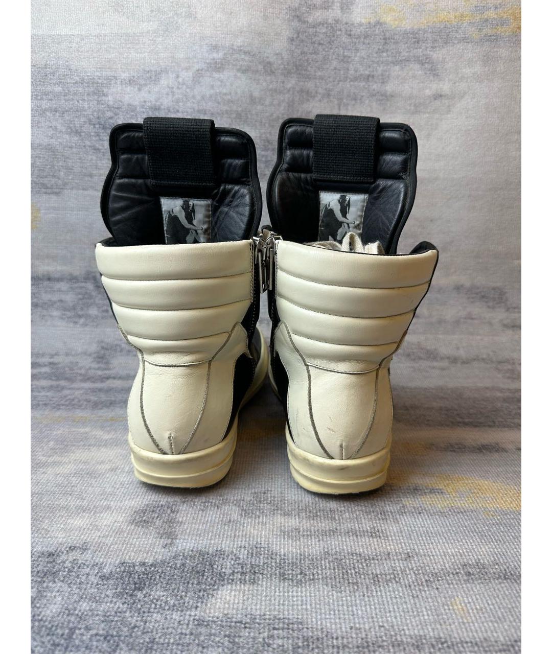 RICK OWENS Черные кожаные высокие кроссовки / кеды, фото 4