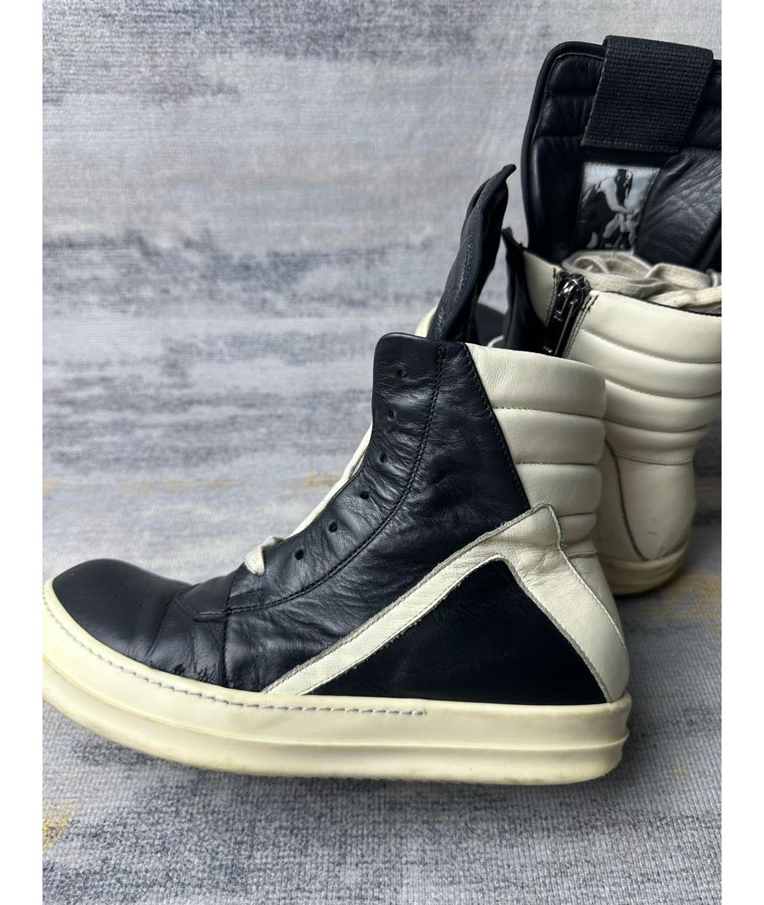 RICK OWENS Черные кожаные высокие кроссовки / кеды, фото 6
