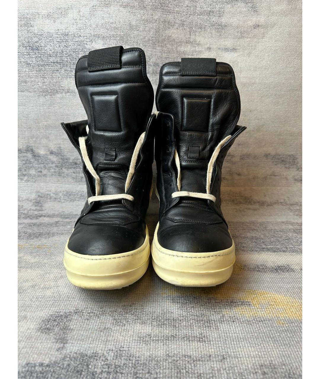 RICK OWENS Черные кожаные высокие кроссовки / кеды, фото 3