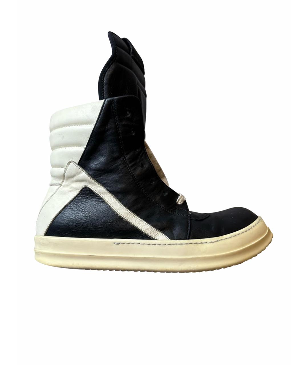 RICK OWENS Черные кожаные высокие кроссовки / кеды, фото 1