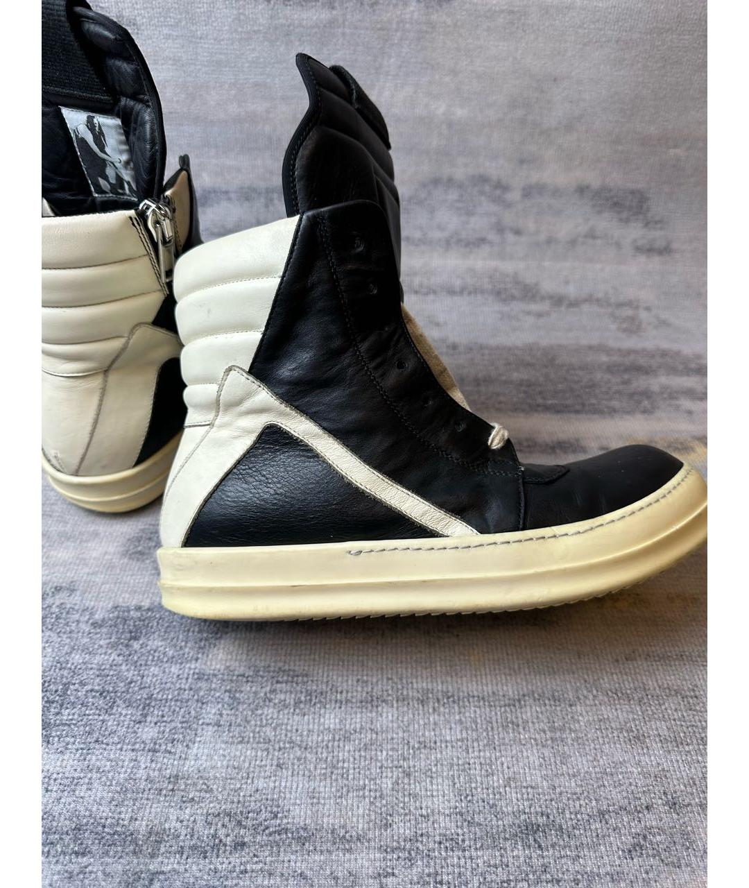 RICK OWENS Черные кожаные высокие кроссовки / кеды, фото 7