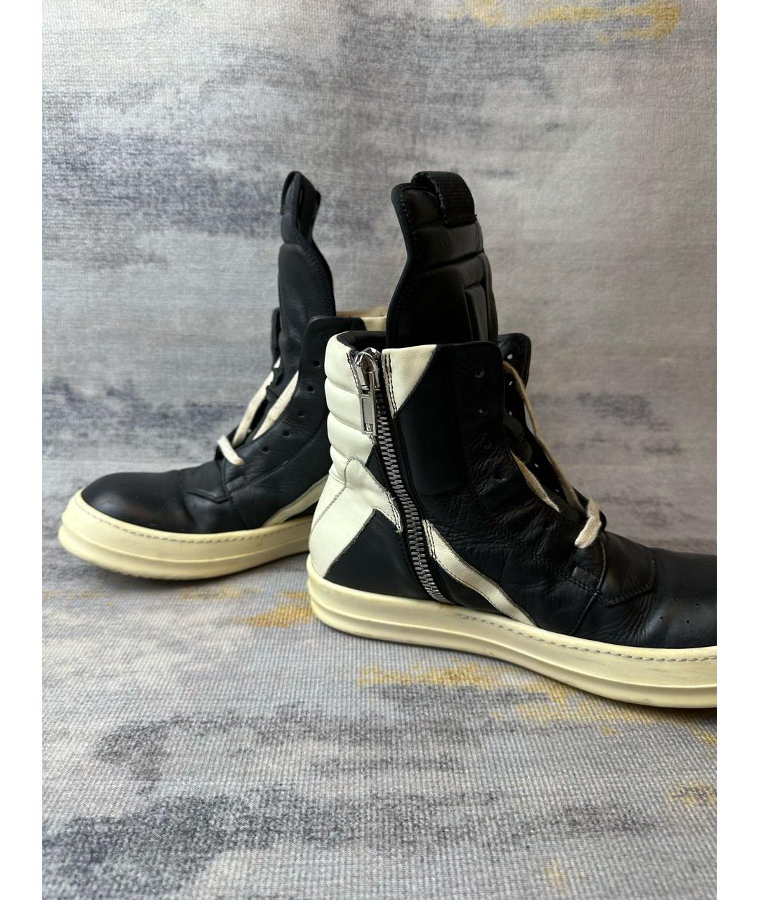 RICK OWENS Черные кожаные высокие кроссовки / кеды, фото 5