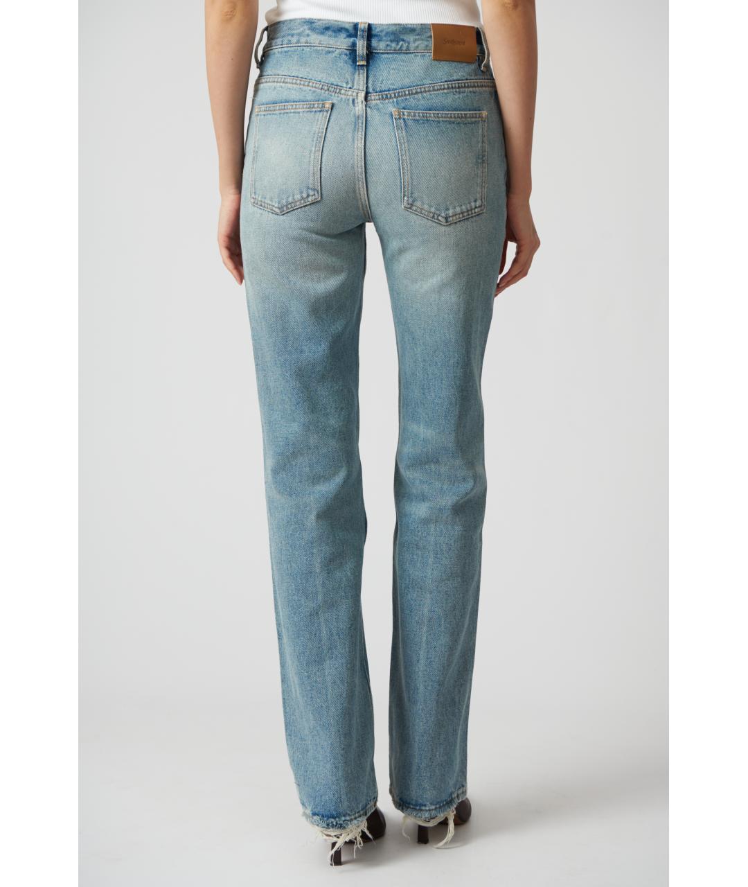 SAINT LAURENT Голубые хлопковые прямые джинсы, фото 4