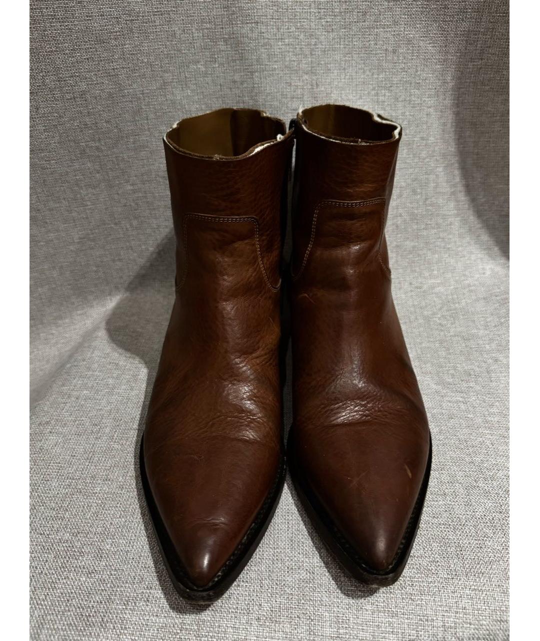 SAINT LAURENT Коричневые кожаные высокие ботинки, фото 2