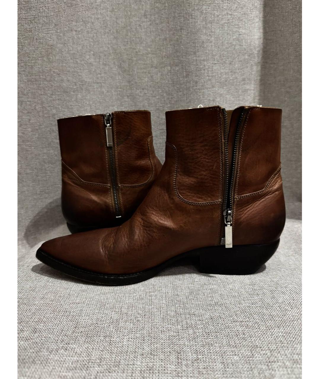 SAINT LAURENT Коричневые кожаные высокие ботинки, фото 3