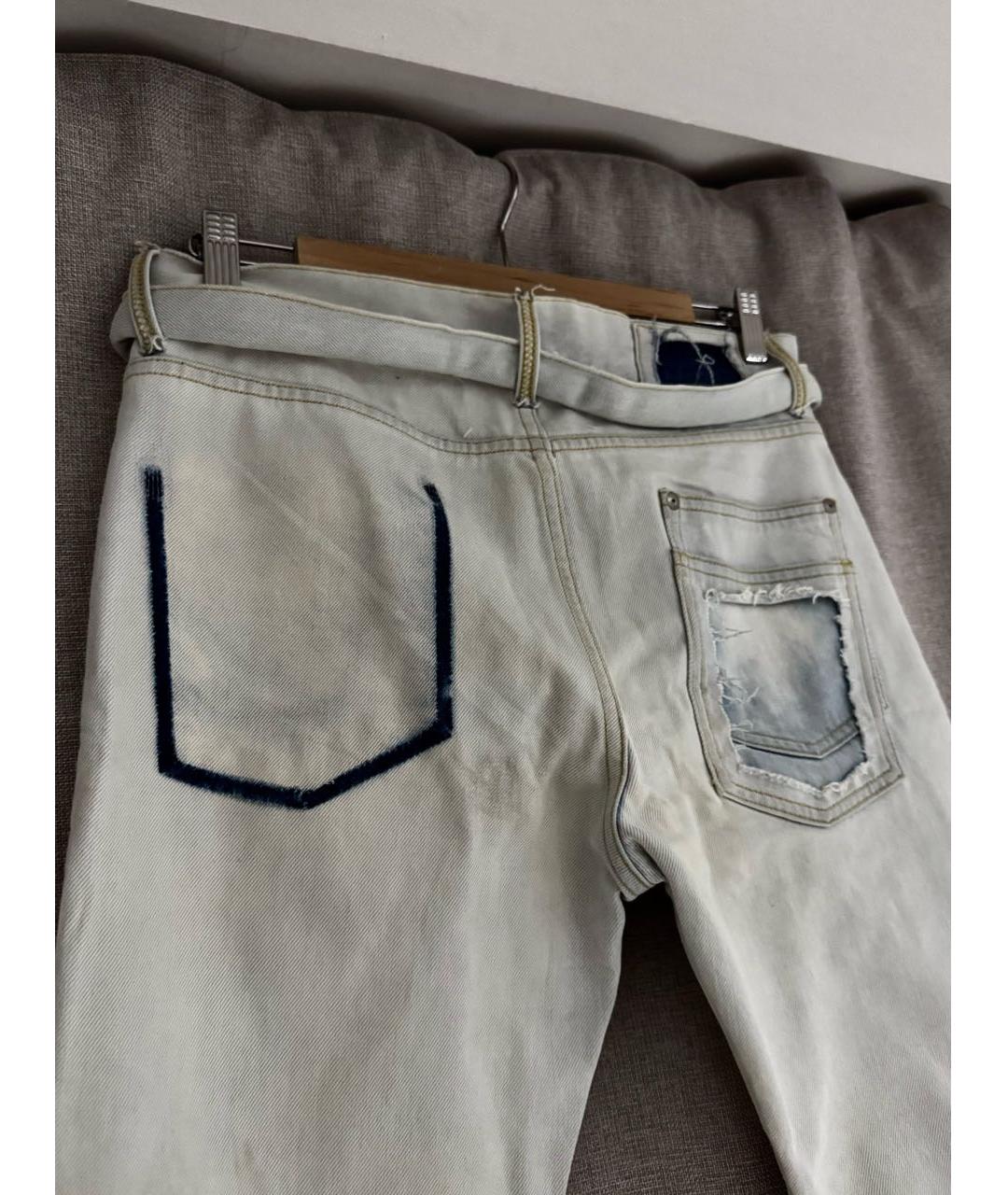 MAISON MARGIELA Голубые хлопковые прямые джинсы, фото 3