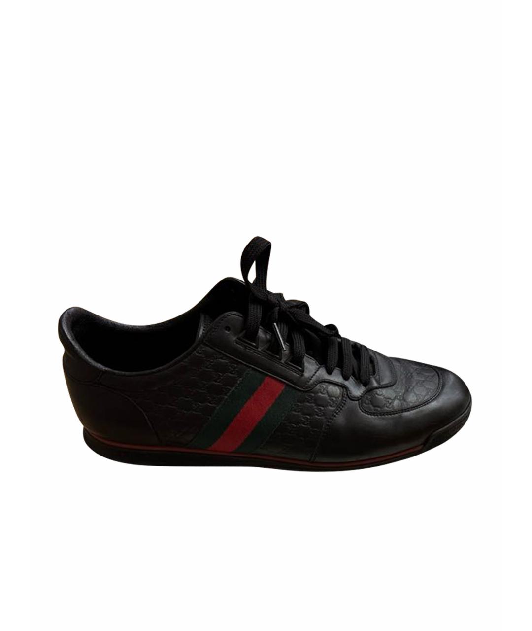 GUCCI Черные кожаные низкие кроссовки / кеды, фото 1