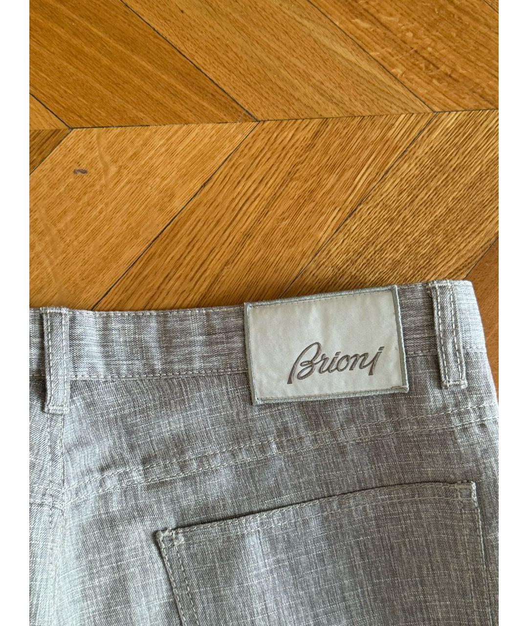 BRIONI Бежевые льняные повседневные брюки, фото 4