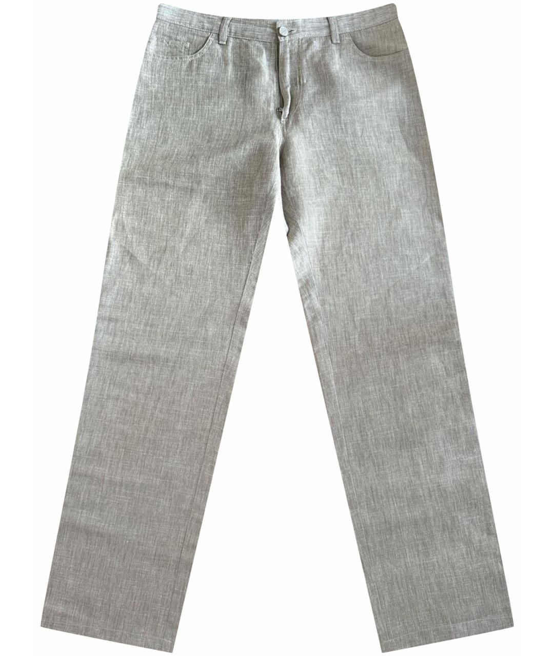 BRIONI Бежевые льняные повседневные брюки, фото 1