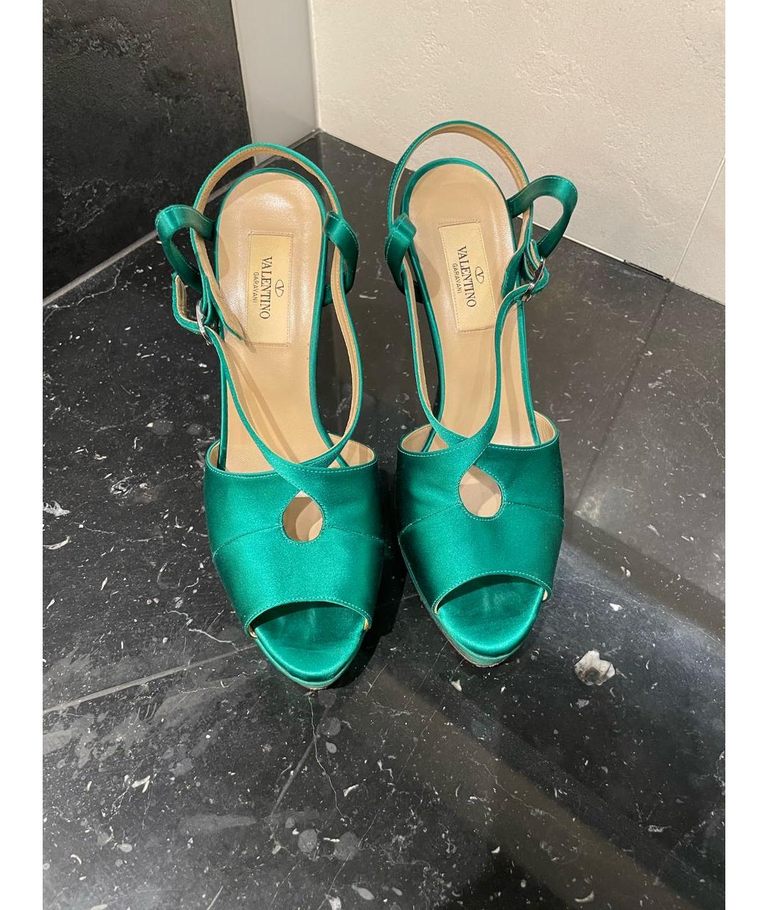 VALENTINO Зеленые текстильные босоножки, фото 2